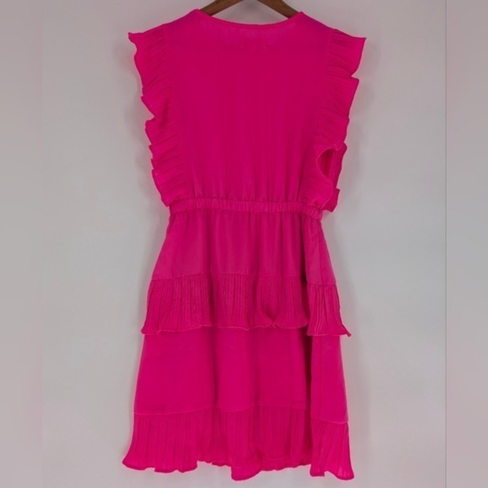 Jess Lea Hot Pink Tiered Ruffle Mini Dress Sleeveless Pleated Trim Small - Picture 7 of 10